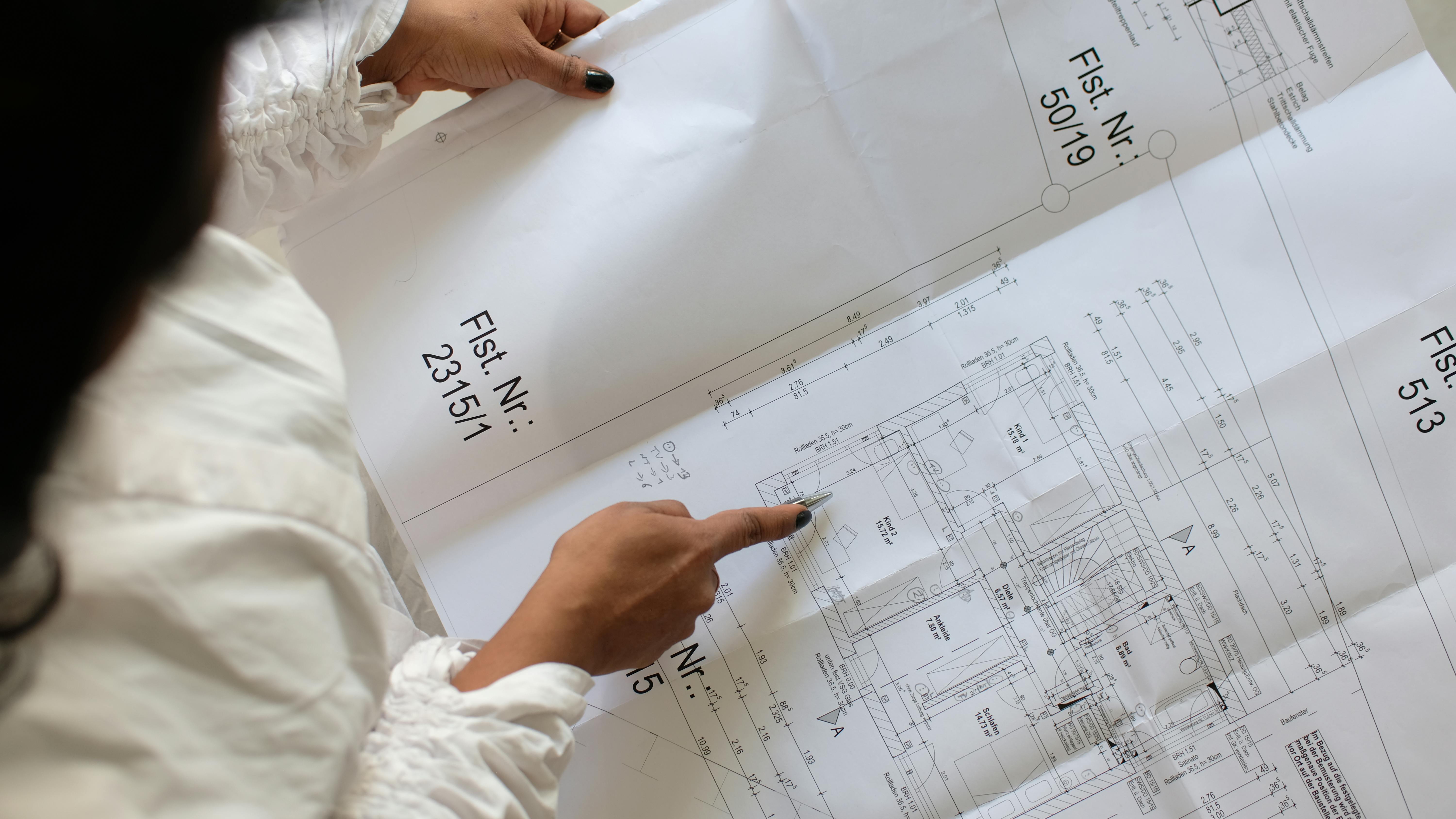 Architectural drawing with pencil and scale ruler